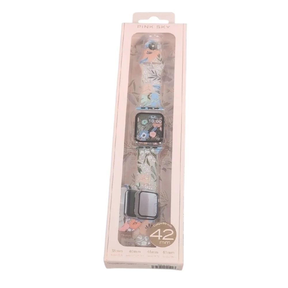 Pink Sky Floral Apple Watch Band & Clear Bumper 42mm